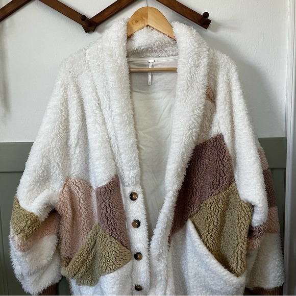 Rare Free People Selma Cardi Color Block Sherpa Cardigan Size S - Picture 5 of 9